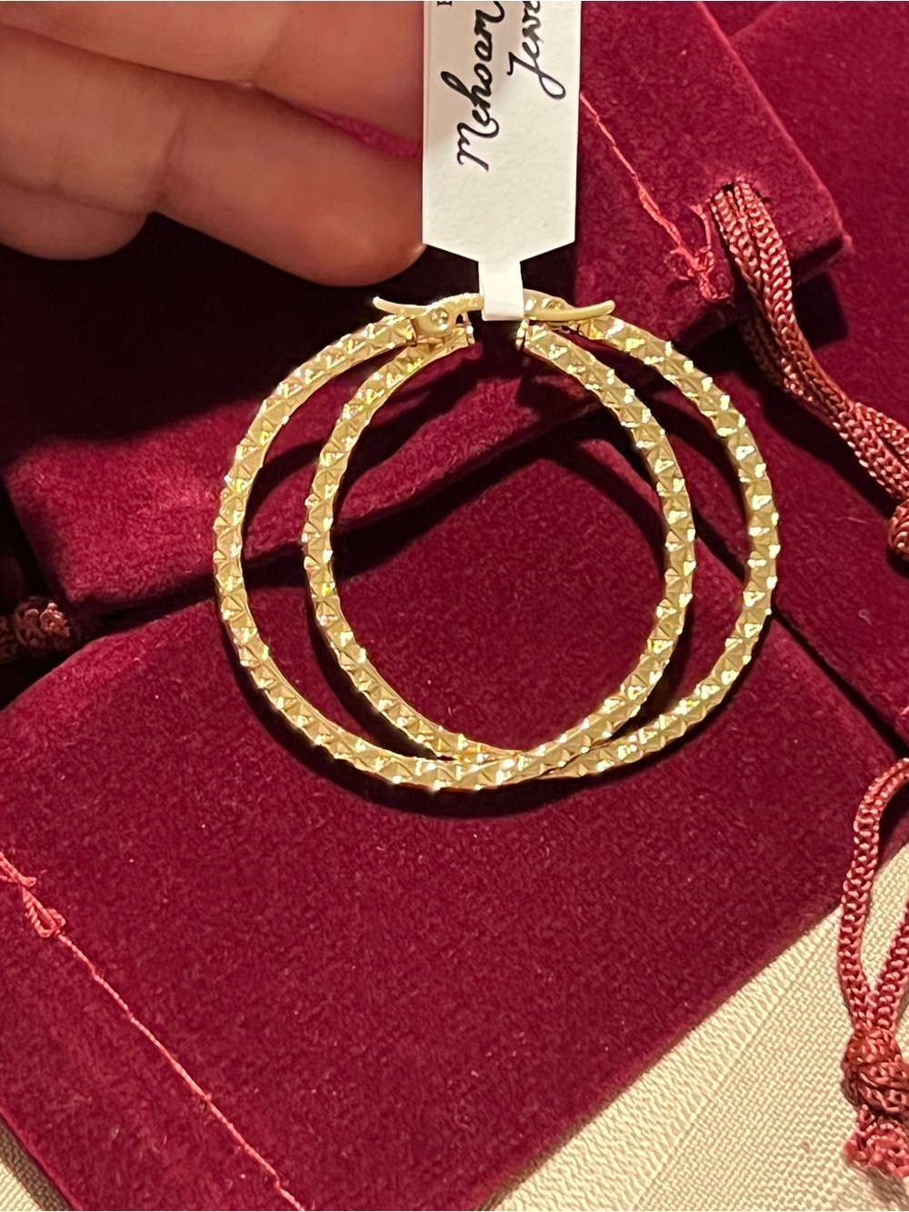 18k Gold Filled Textured Hoop Earrings - Picture 4 of 6